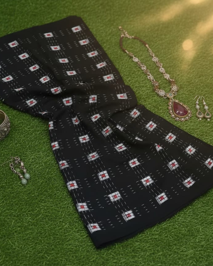 Black Square Pasapali Design Sambalpuri Fabrics