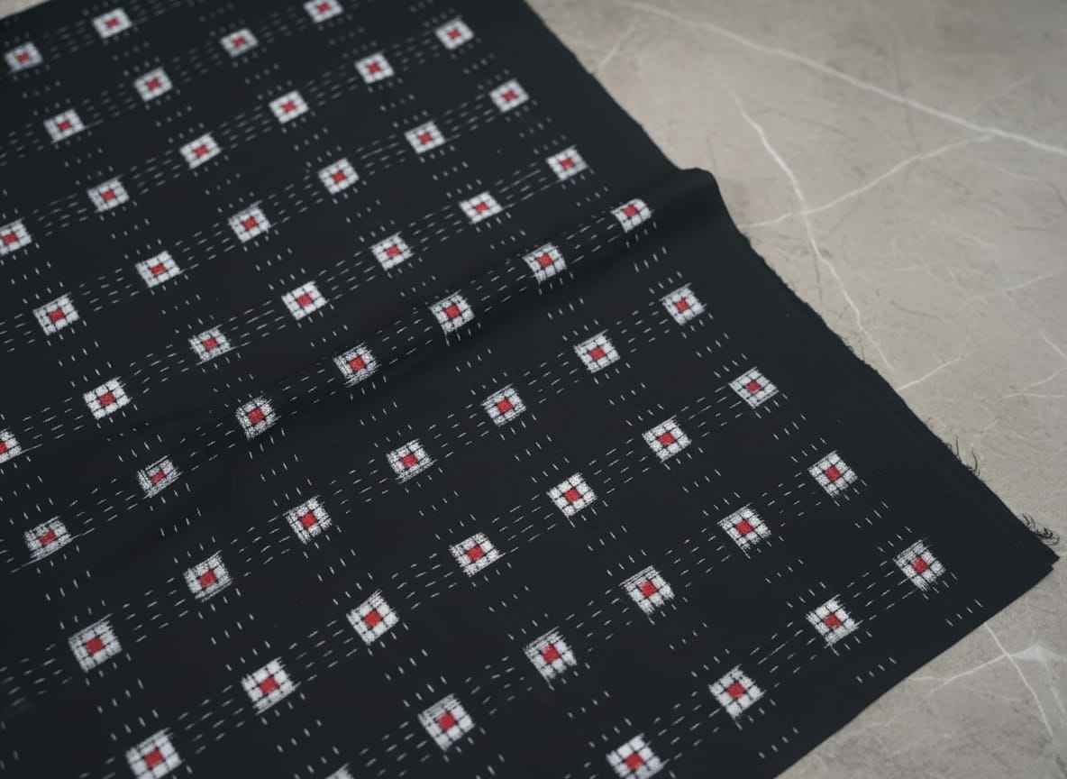 Black Square Pasapali Design Sambalpuri Fabrics