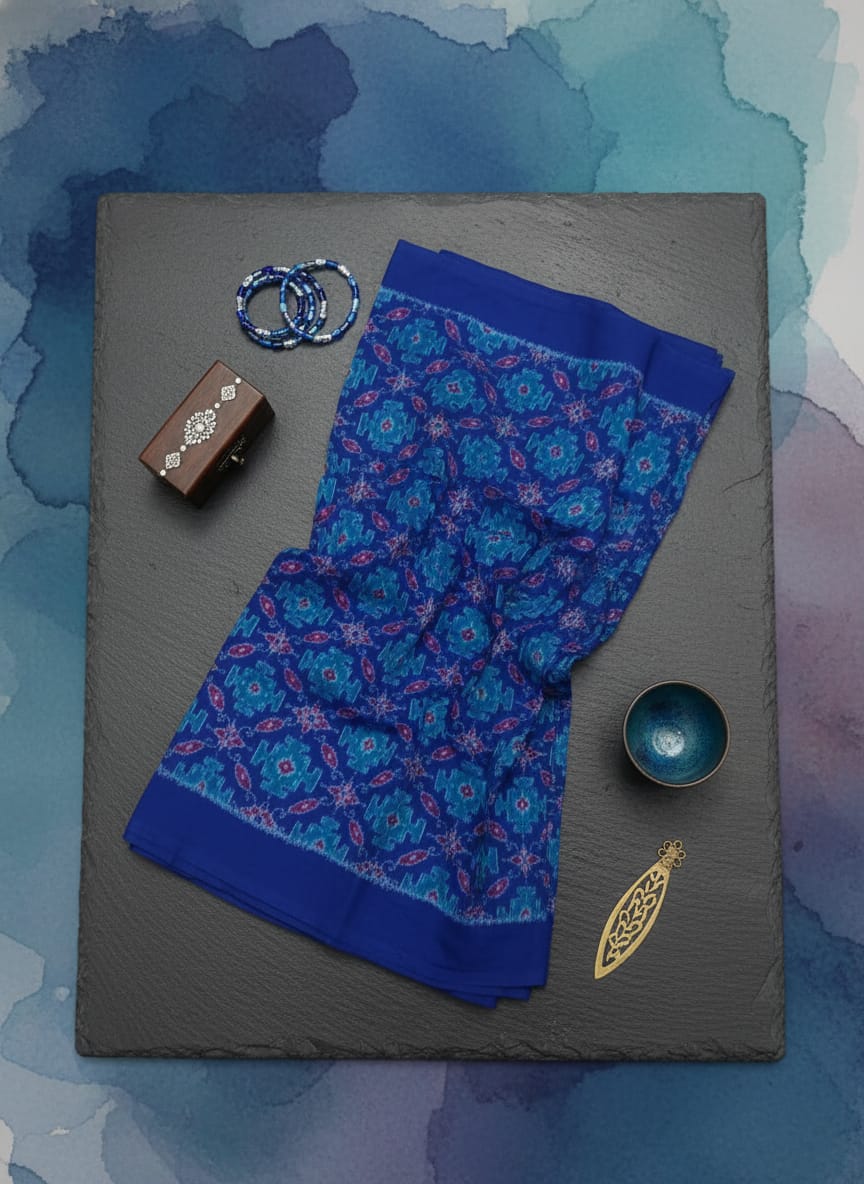 Blue Patola Ikat Design Sambalpuri Fabrics