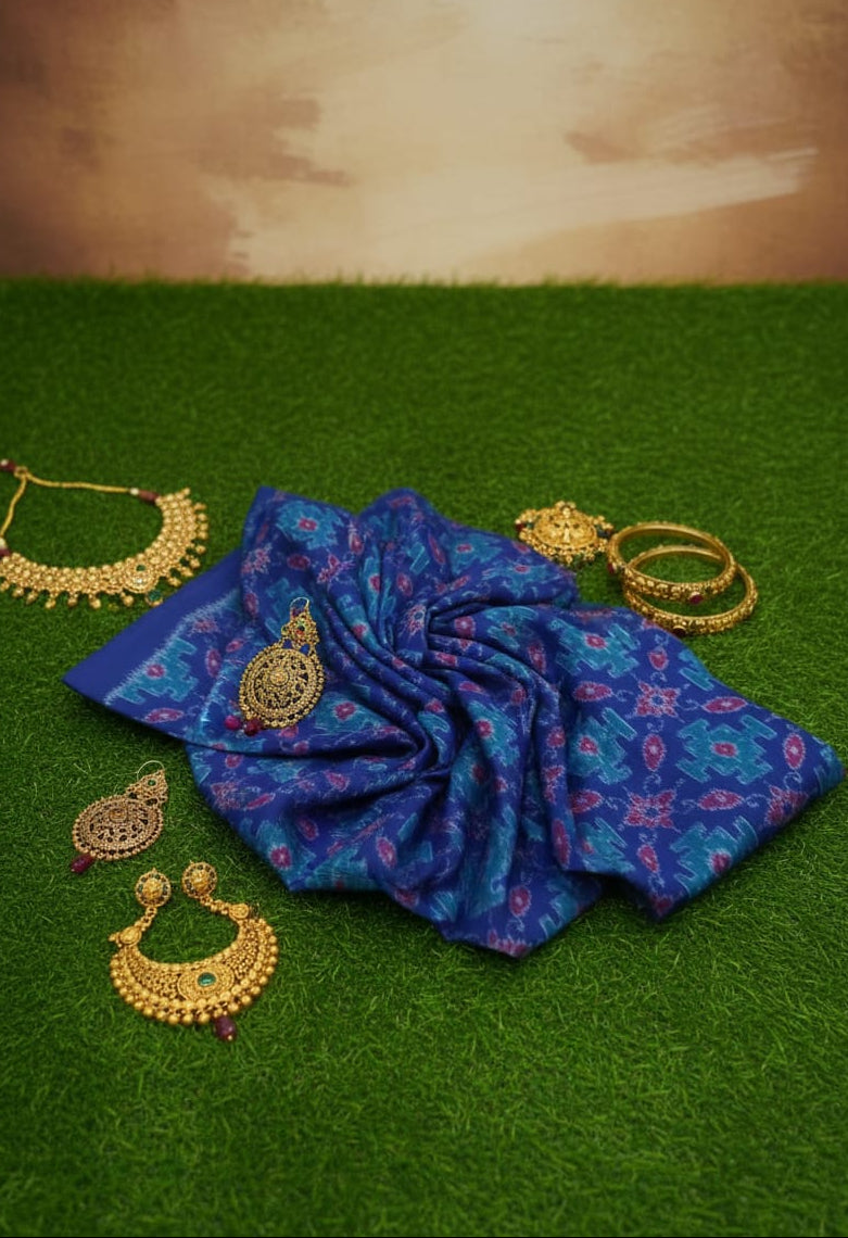 Blue Patola Ikat Design Sambalpuri Fabrics