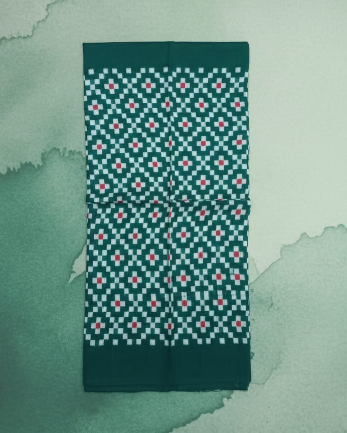 Green White Red Pasapali Design Sambalpuri Fabrics
