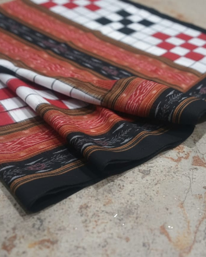 White Black Red Bichitrapuri Design Sambalpuri Fabrics