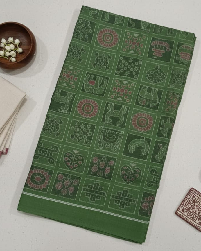 Green Nabakothi Ikat Design Sambalpuri Fabrics