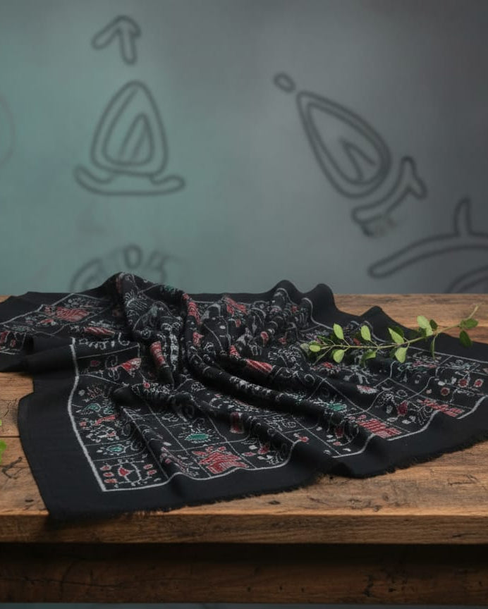 Black Tribal Chakra Ikat Design Sambalpuri Fabrics