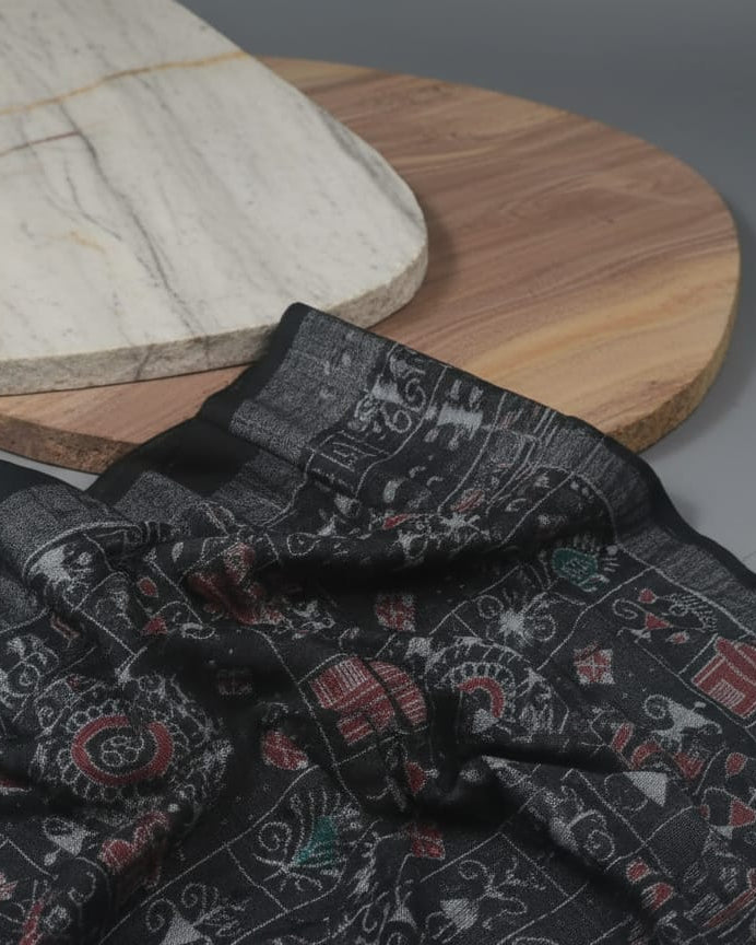 Black Tribal Chakra Ikat Design Sambalpuri Fabrics