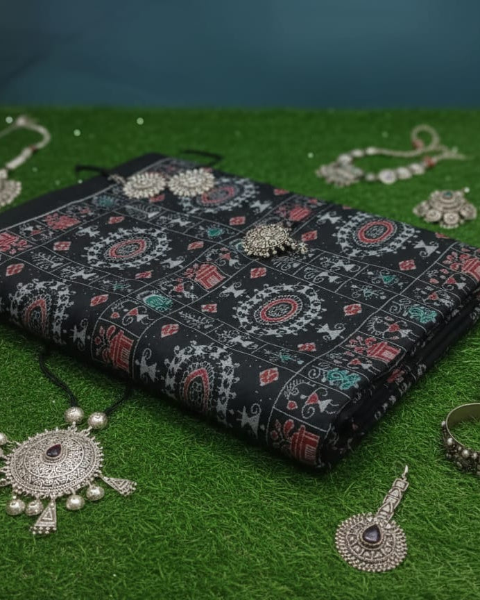 Black Tribal Chakra Ikat Design Sambalpuri Fabrics