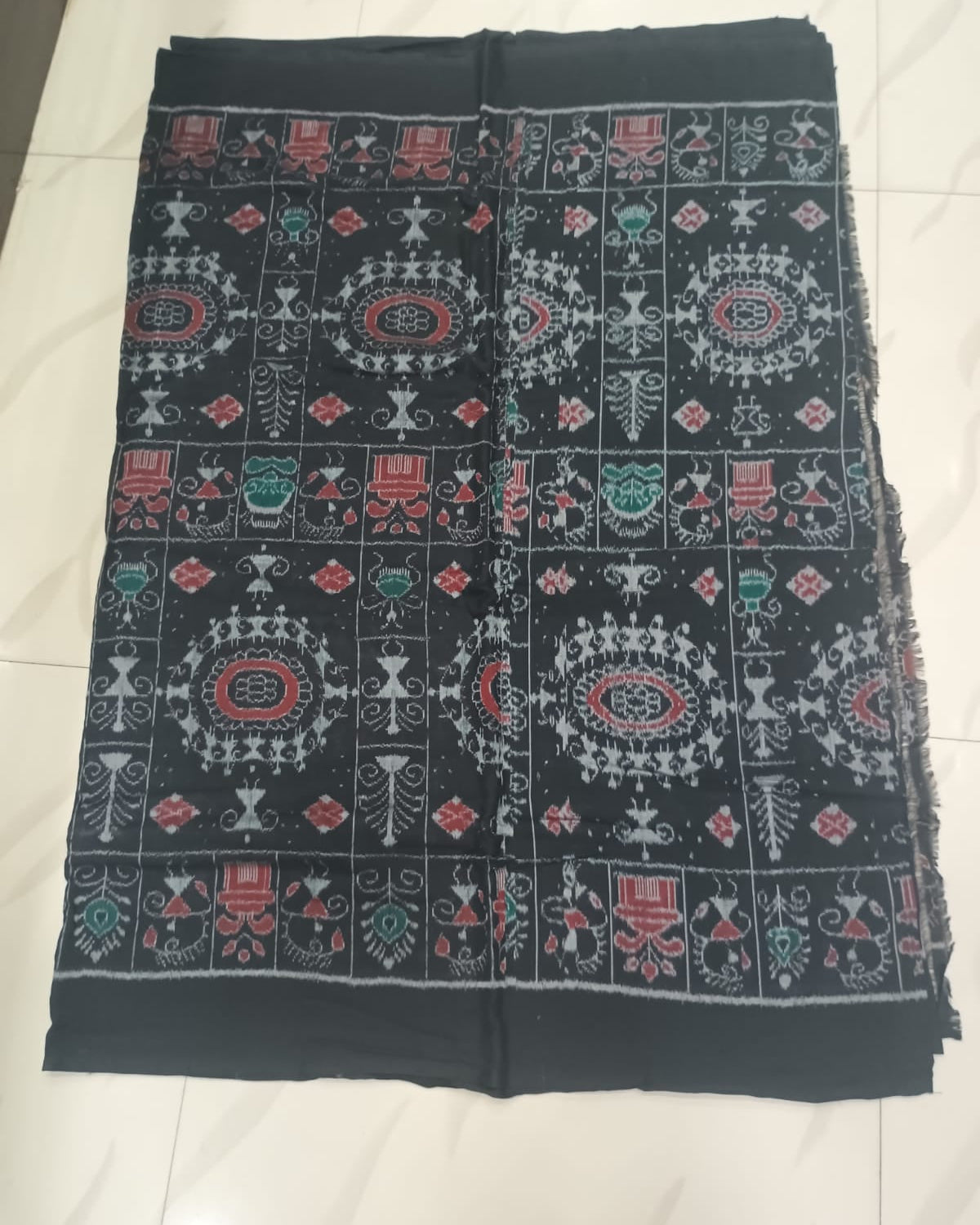 Black Tribal Chakra Ikat Design Sambalpuri Fabrics
