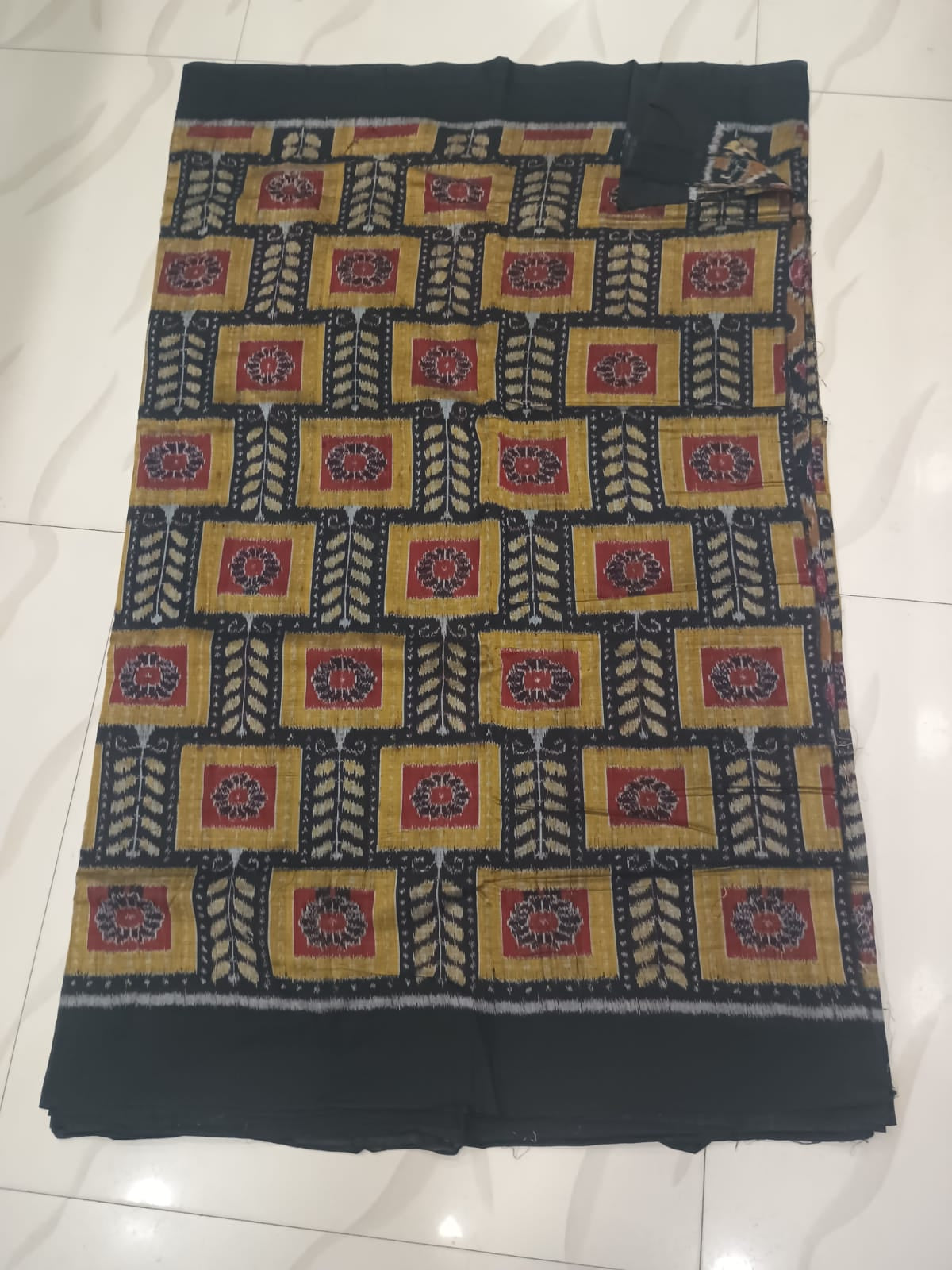 Black Yellow Tree And Flower Ikat Design Sambalpuri Fabrics
