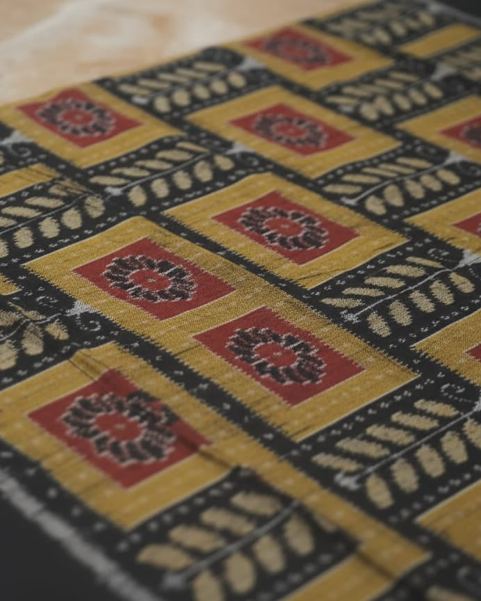 Black Yellow Tree And Flower Ikat Design Sambalpuri Fabrics