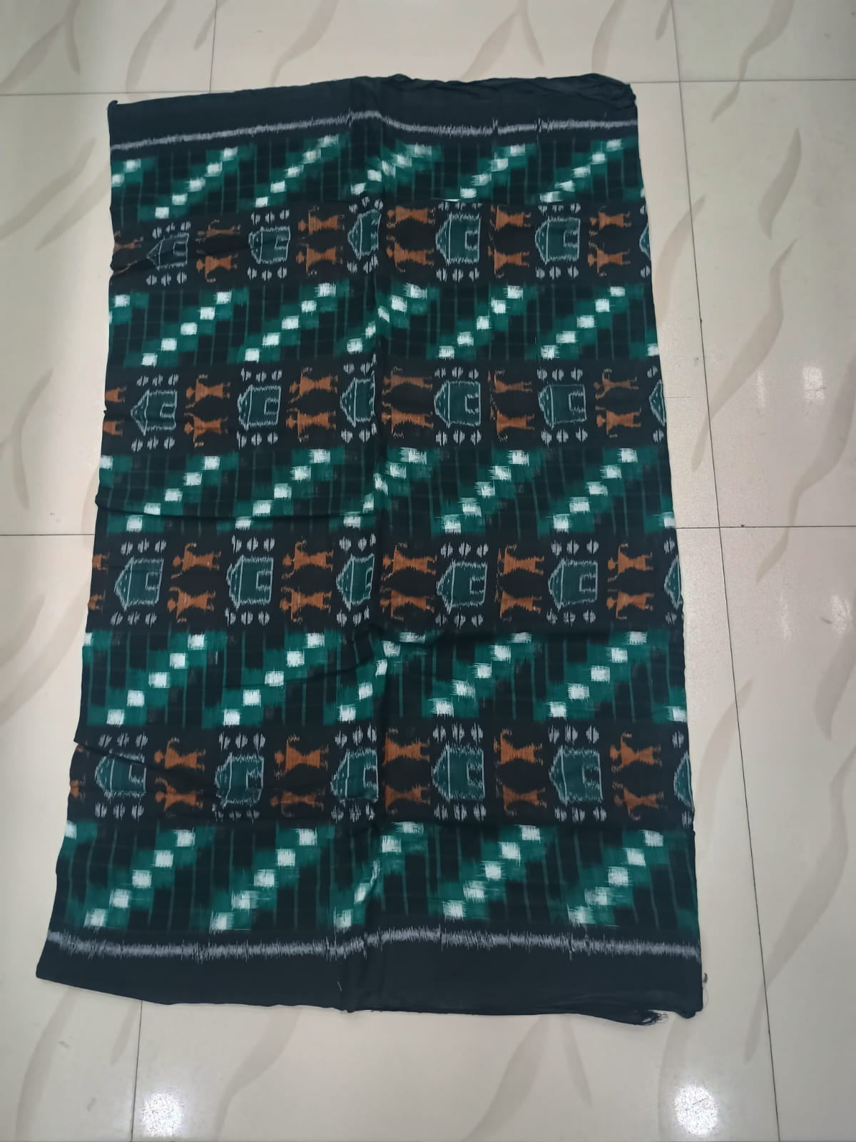 Black Green White Pasapali And Tribal Ikat Design Sambalpuri Fabrics