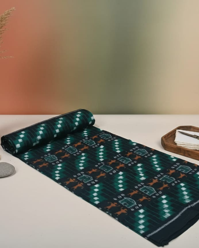 Black Green White Pasapali And Tribal Ikat Design Sambalpuri Fabrics