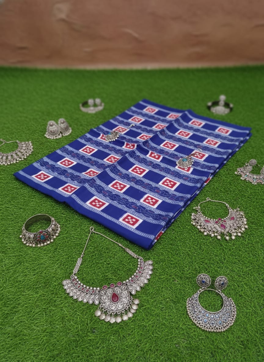 Blue Red Pasapali Ikat Design Sambalpuri Fabrics