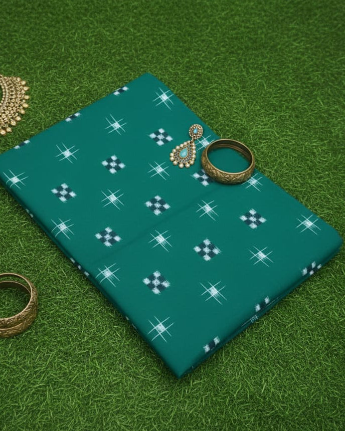 Green White Mini Pasapali Ikat Design Sambalpuri Fabrics