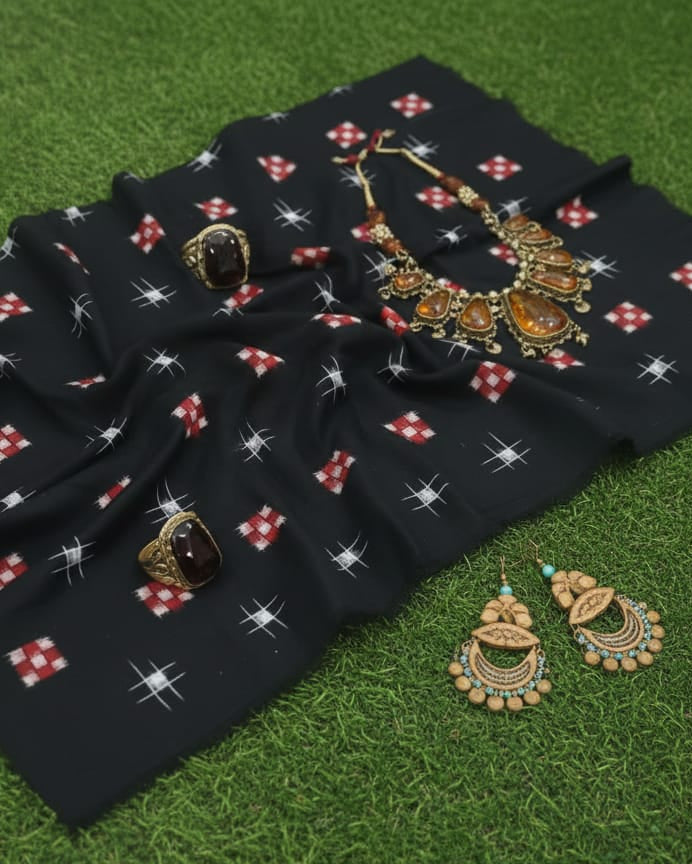 Black Red Mini Pasapali Ikat Design Sambalpuri Fabrics