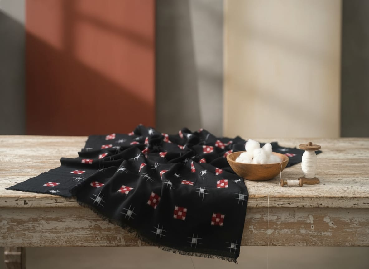 Black Red Mini Pasapali Ikat Design Sambalpuri Fabrics