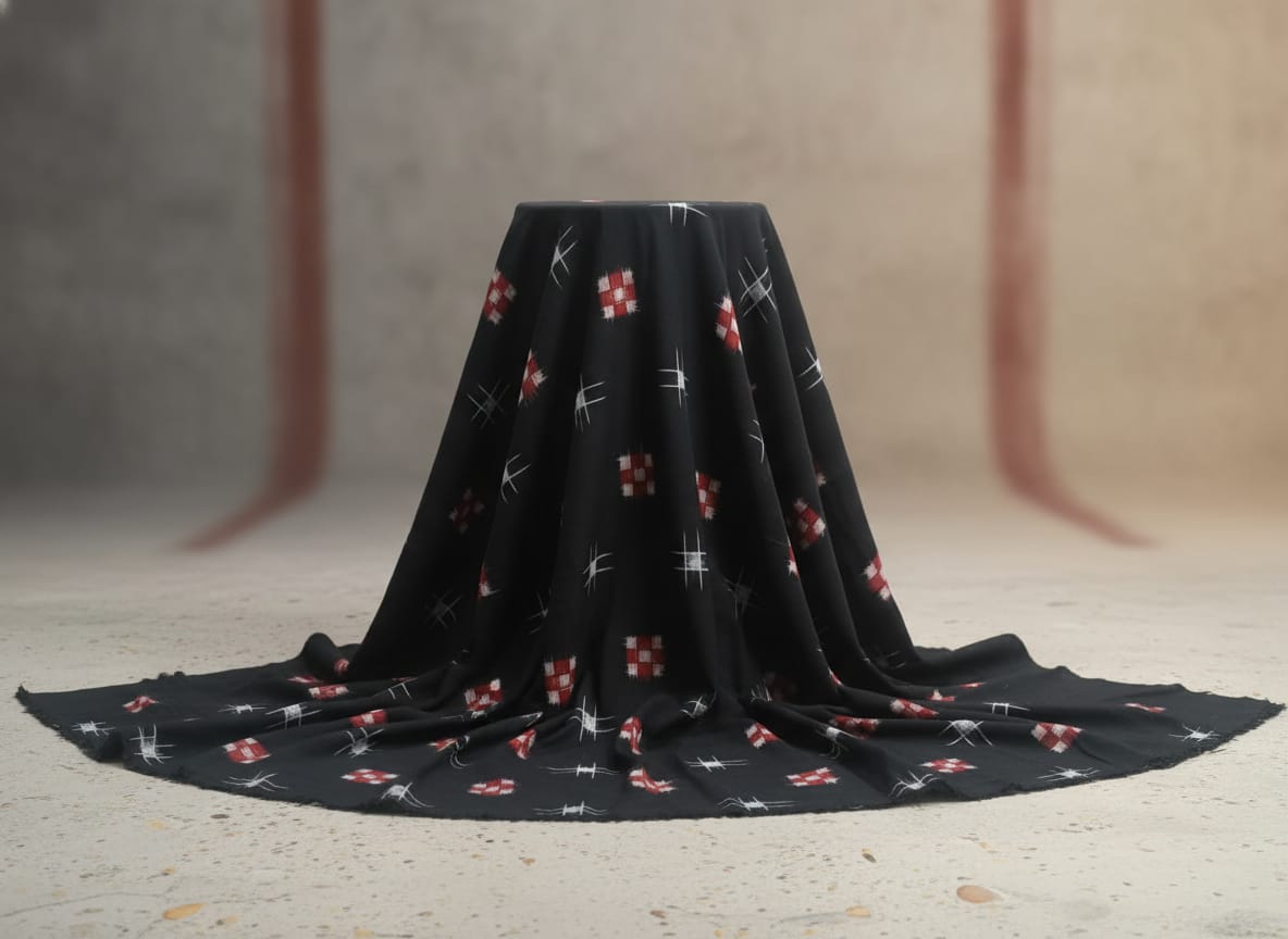 Black Red Mini Pasapali Ikat Design Sambalpuri Fabrics