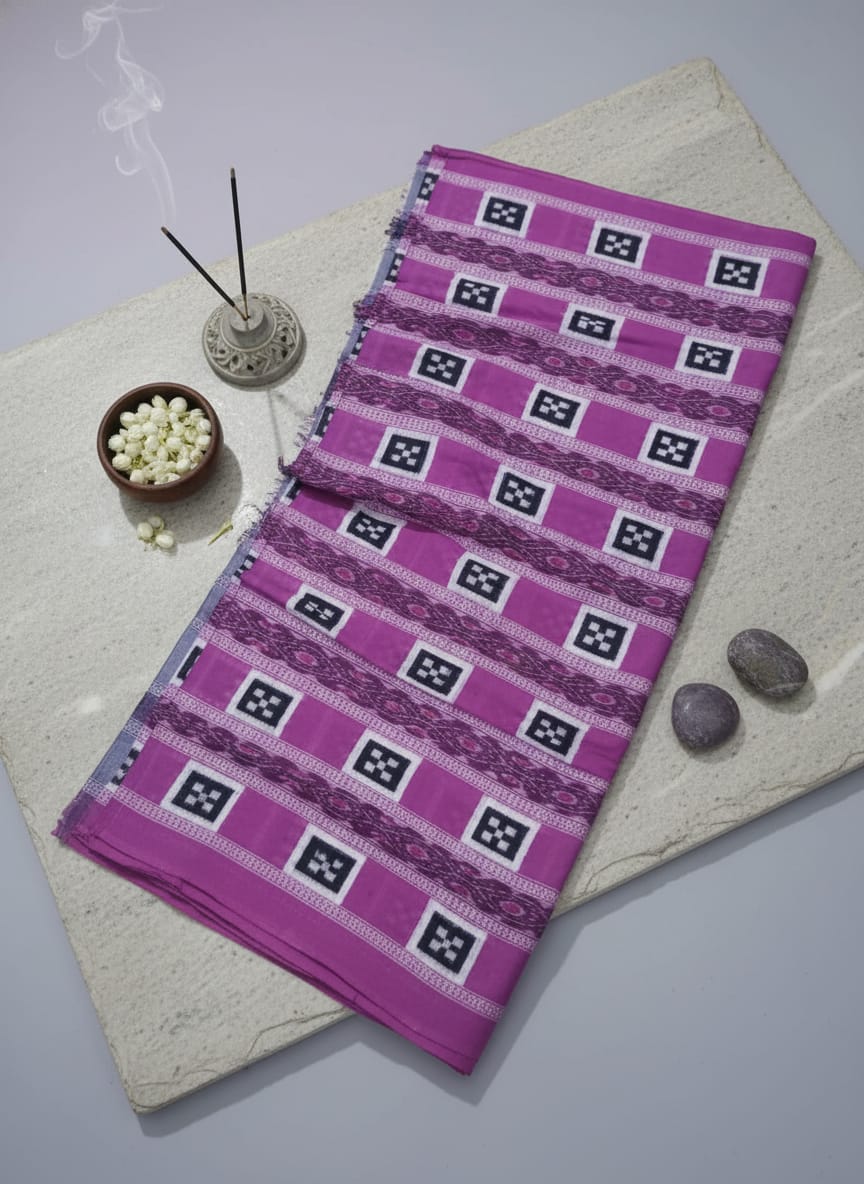 Purple Black White Pasapali Ikat Design Sambalpuri Fabrics