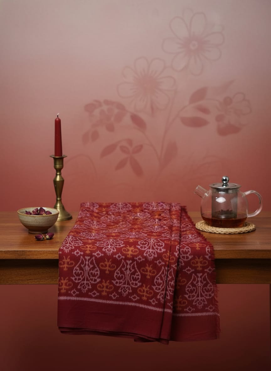 Maroon Dual Parrot And Tribal Design Sambalpuri Fabrics