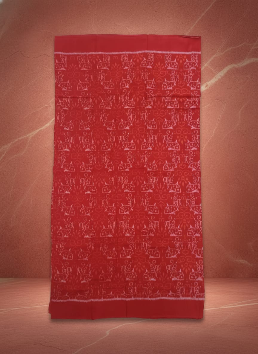 Red White Fish Design Sambalpuri Fabrics