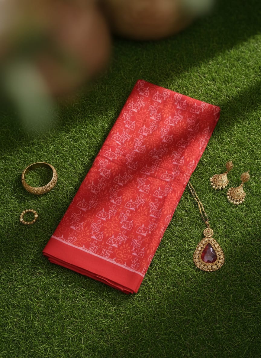 Red White Fish Design Sambalpuri Fabrics