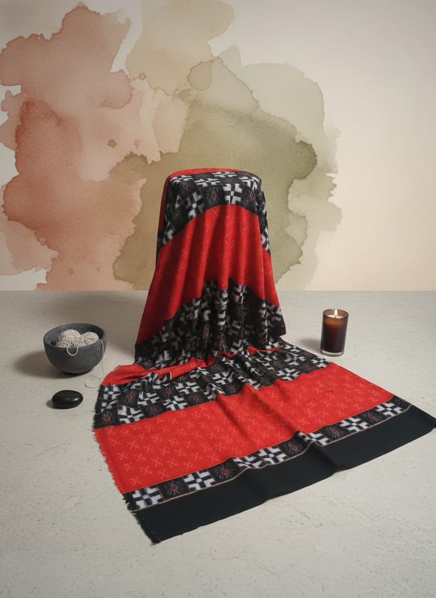 Red Black White Pasapali Design Sambalpuri Fabrics