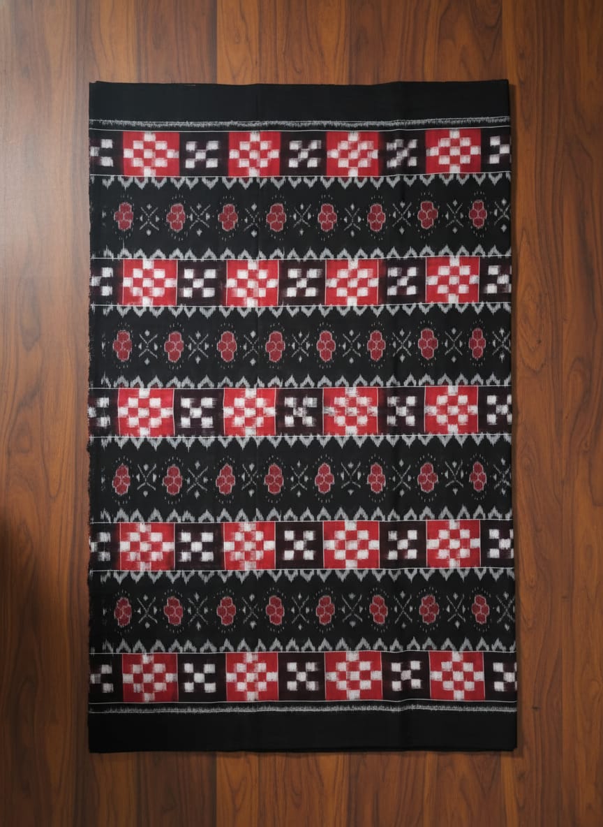 Black Red White Pasapali And Flower Design Sambalpuri Fabrics