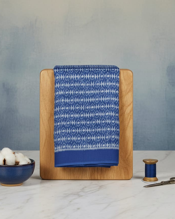 Blue Flower Ikat Design Sambalpuri Fabrics