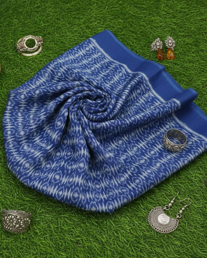 Blue Flower Ikat Design Sambalpuri Fabrics