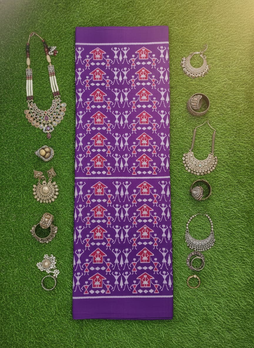 Purple Tribal And House Design Sambalpuri Fabrics