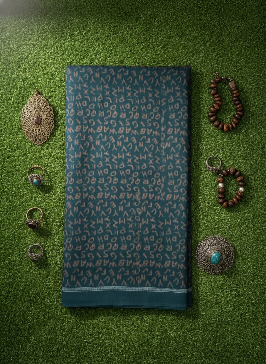 Dark Green English Alphabet Design Sambalpuri Fabrics