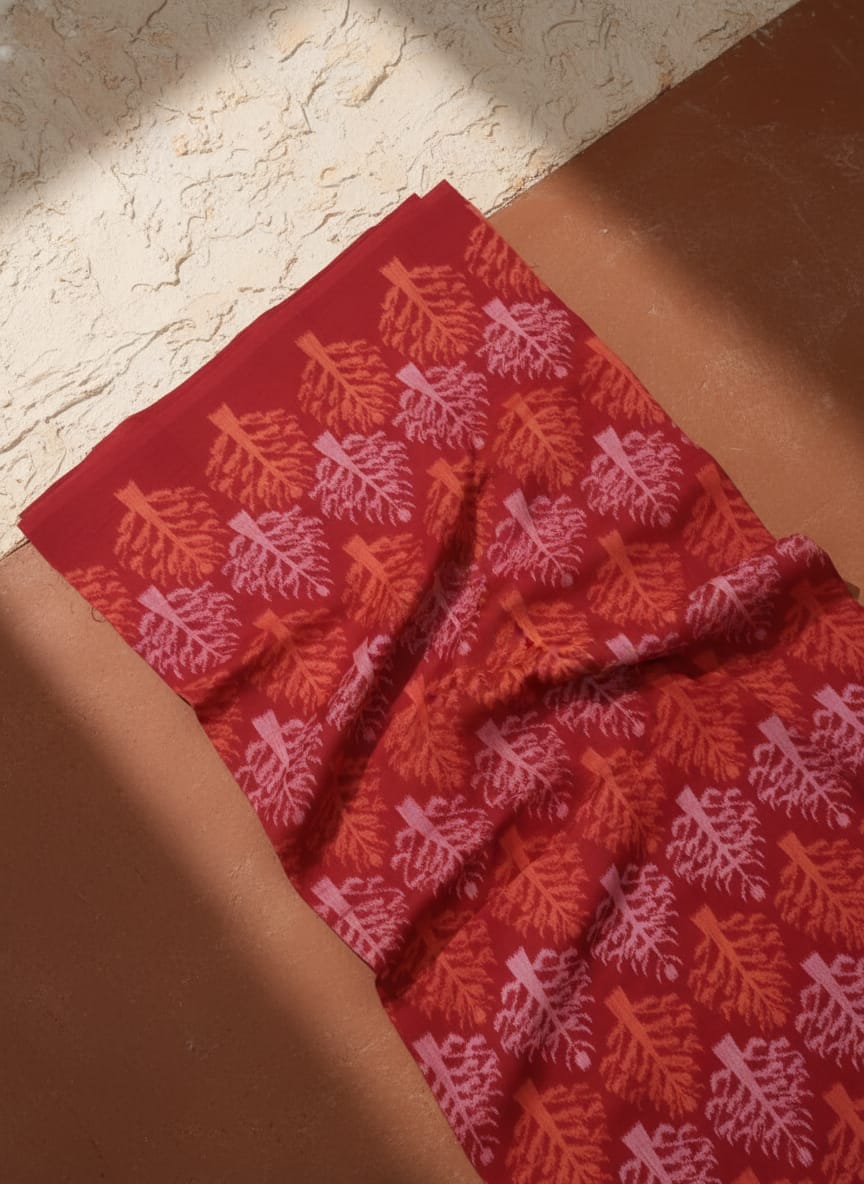 Maroon White Yellow Tree Design Sambalpuri Fabrics