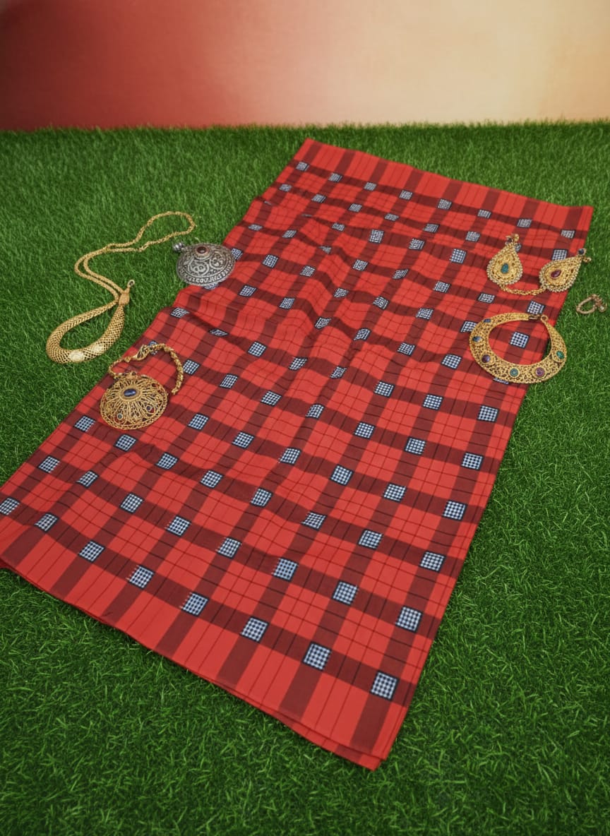 Orange Black Pasapali Design Sambalpuri Fabrics