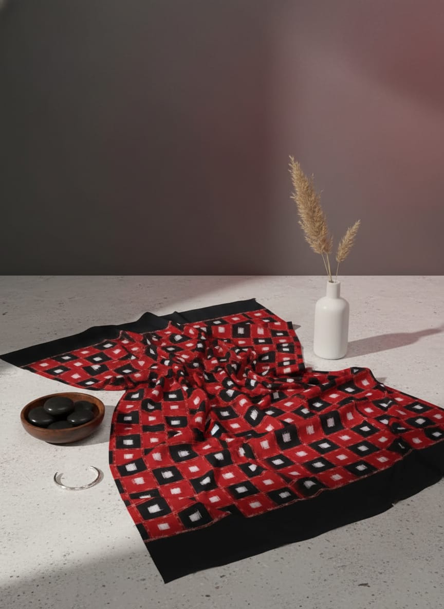 Red Black White Tipa Pasapali Design Sambalpuri Fabrics