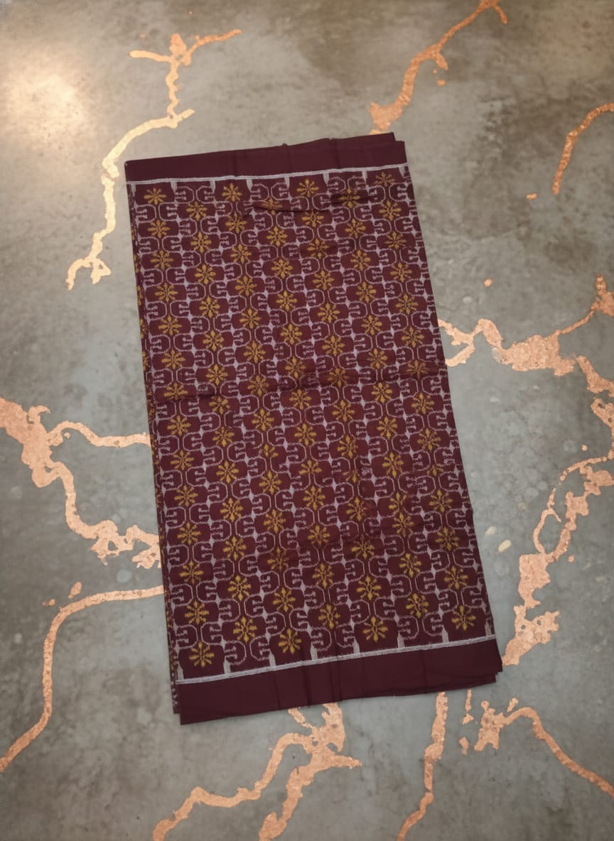 Maroon Yellow Flower Ikat Design Sambalpuri Fabrics