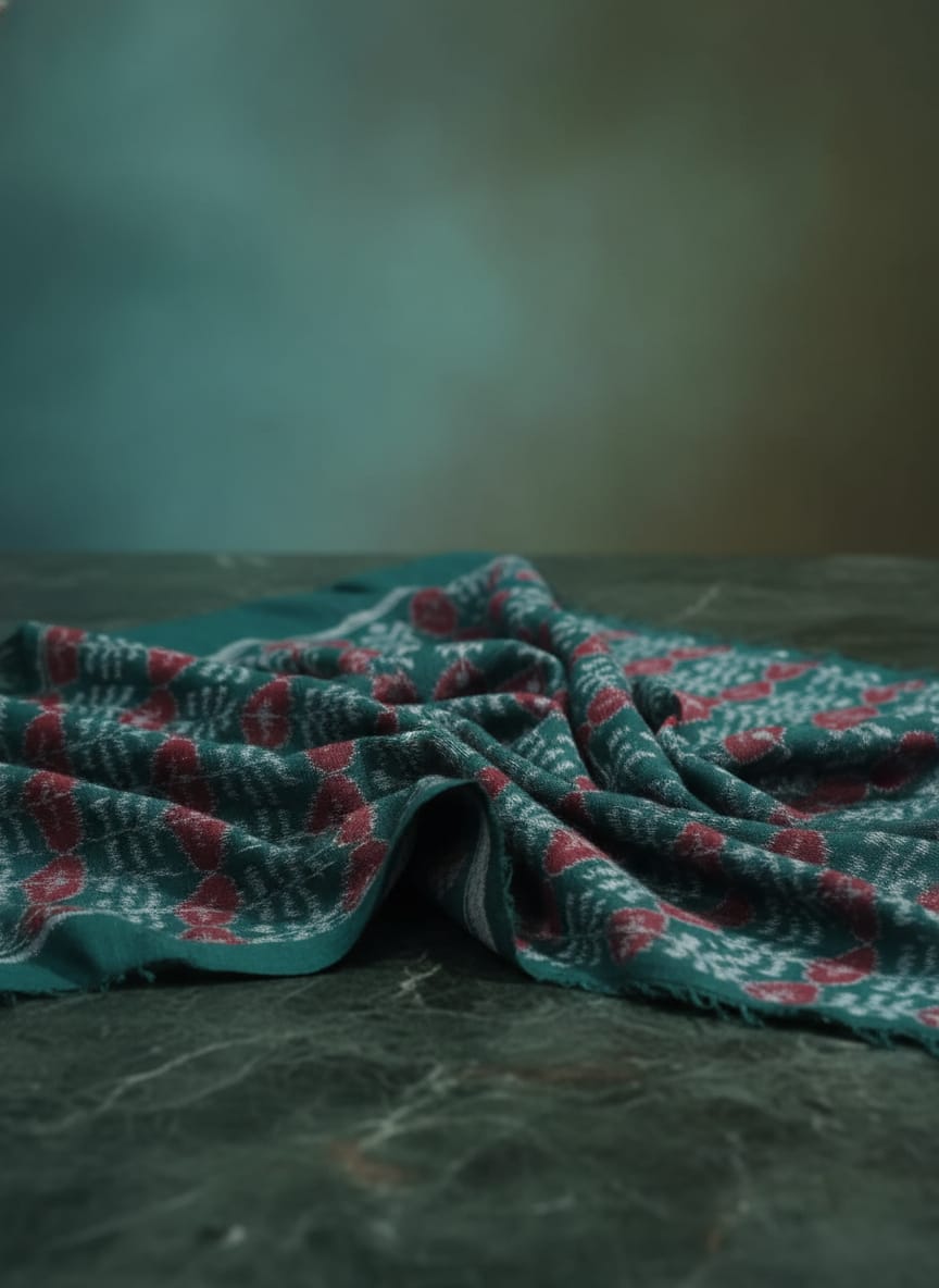 Dark Green Hearts And Flower Ikat Design Sambalpuri Fabrics