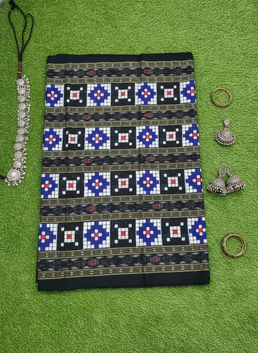 Blue Black White Pasapali Design Sambalpuri Fabrics