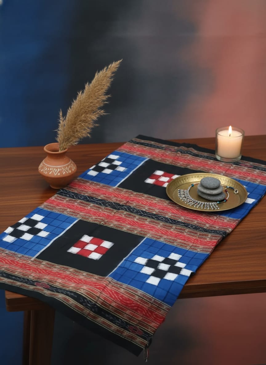 Blue Black White Big Pasapali Design Sambalpuri Fabrics