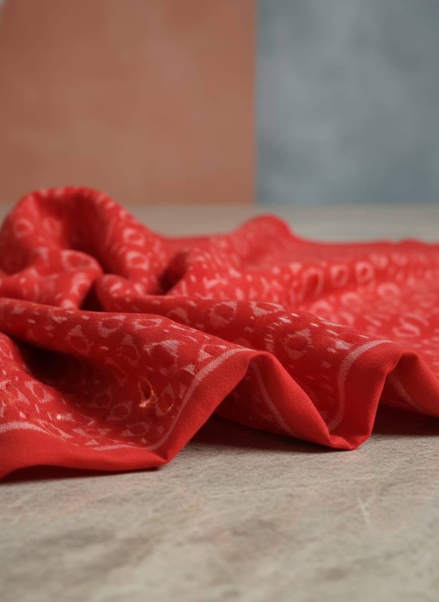 Red White Flower Ikat Design Sambalpuri Fabrics