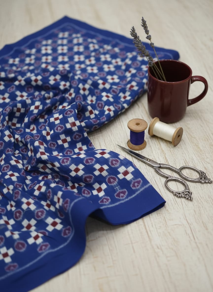 Blue White Cross Pasapali Design Sambalpuri Fabrics