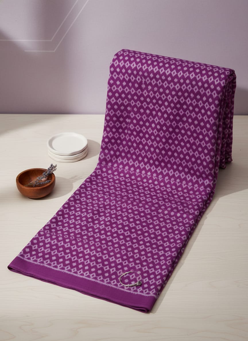 Purple White Flower Ikat Design Sambalpuri Fabrics