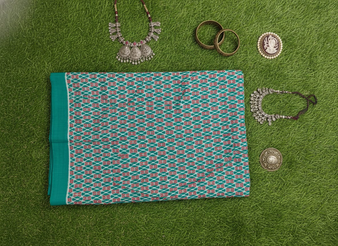 Green Maroon Flower Design Sambalpuri Fabrics