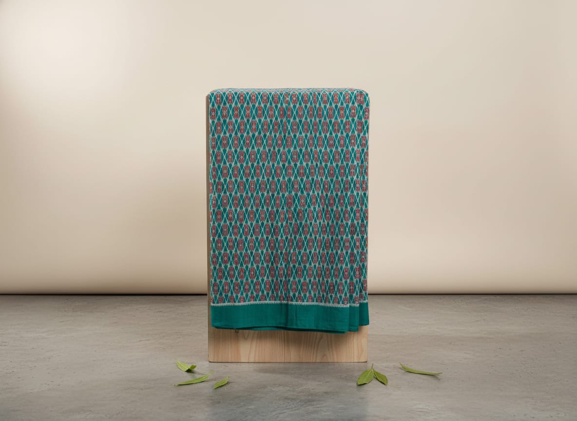 Green Maroon Flower Design Sambalpuri Fabrics