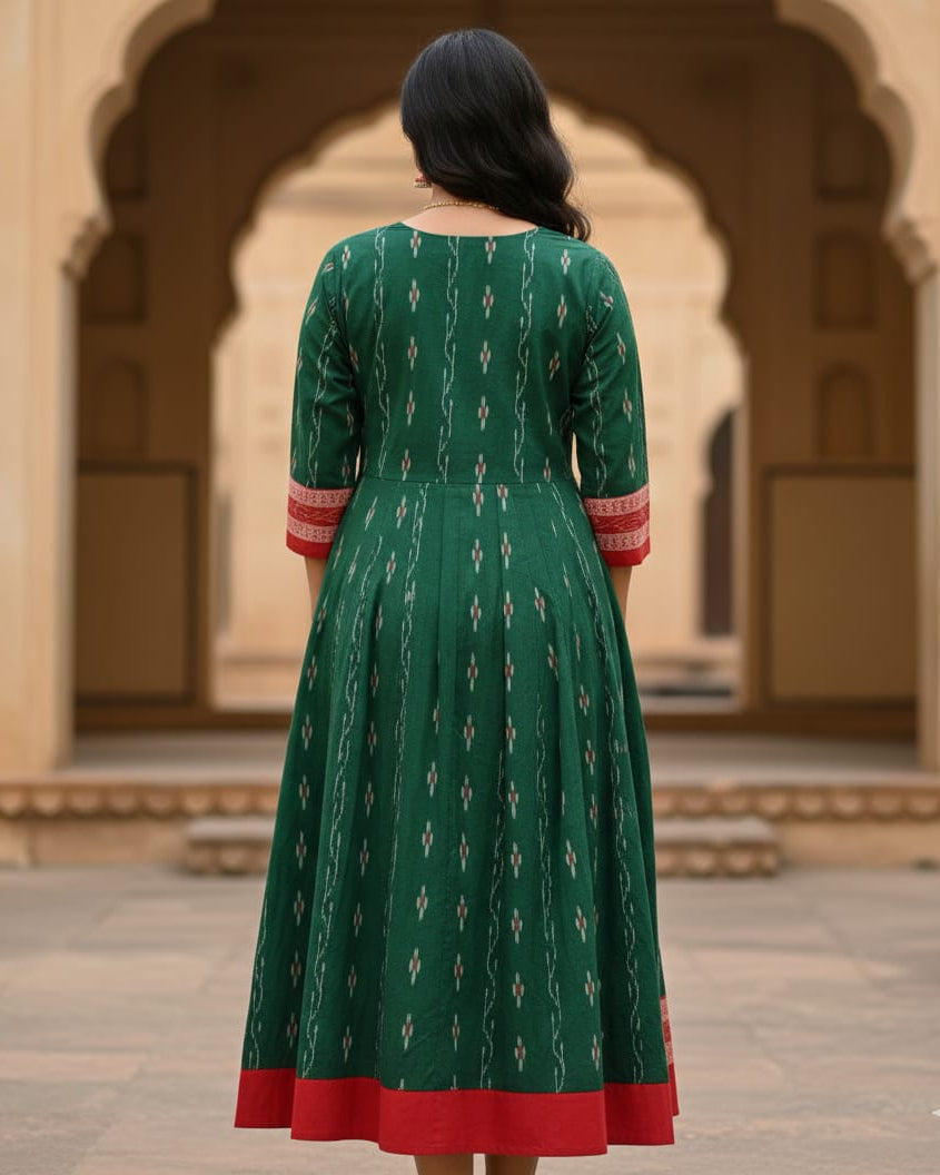 Green Red White Pasapali Designer A-Line Anarkali