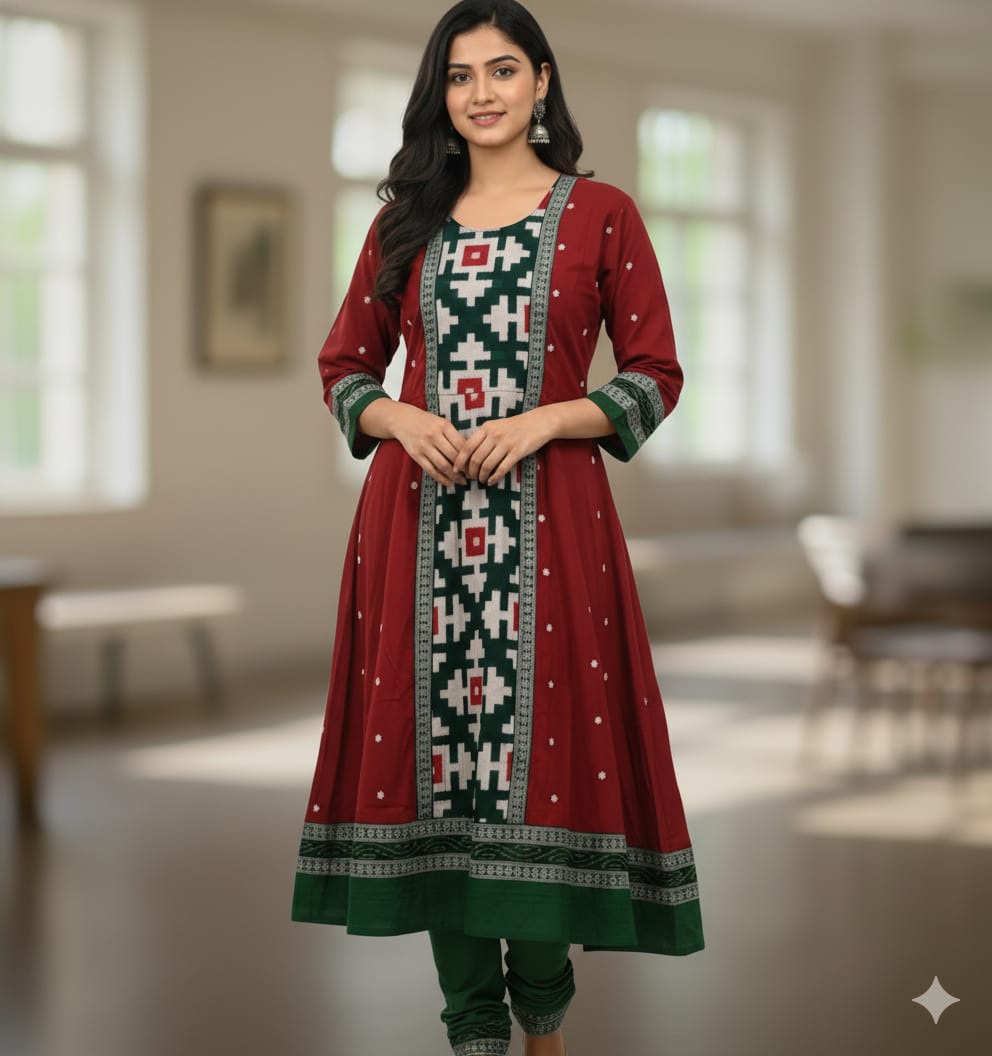Maroon Green White Pasapali Designer A-Line Anarkali