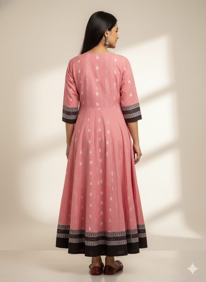 Peach Black Cross Pasapali Designer A-Line Anarkali