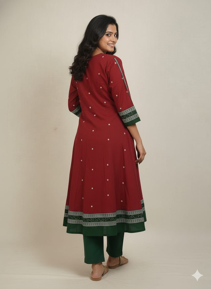 Maroon Green Body Buti Pasapali Designer A-Line Anarkali