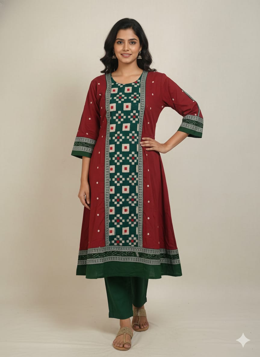 Maroon Green Body Buti Pasapali Designer A-Line Anarkali