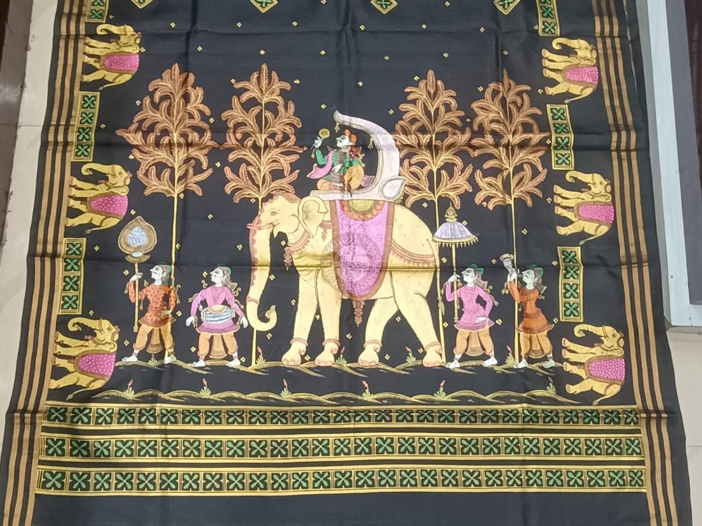 Black Ashoka Theme Pattachitra Kanjeeveram Silk Saree