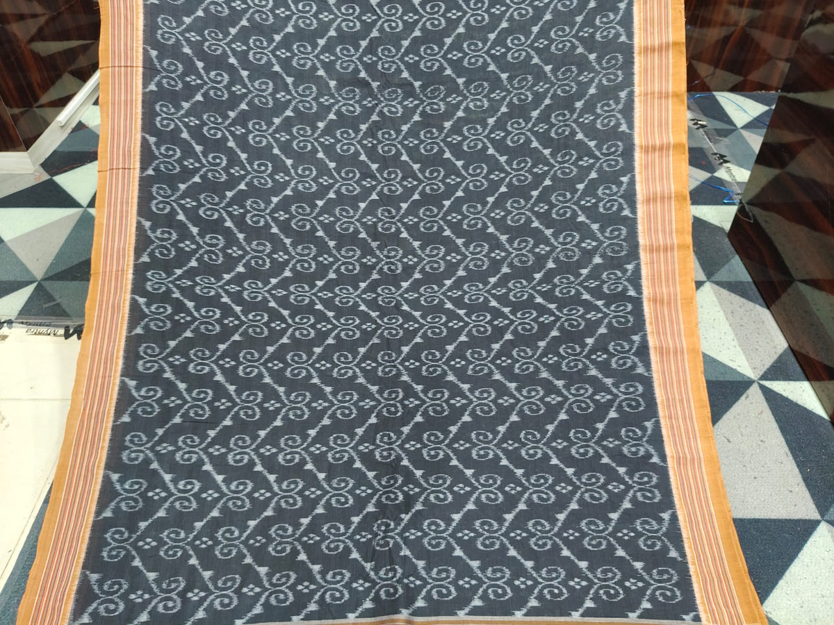 Black Brown Flower Design Khandua Cotton Saree