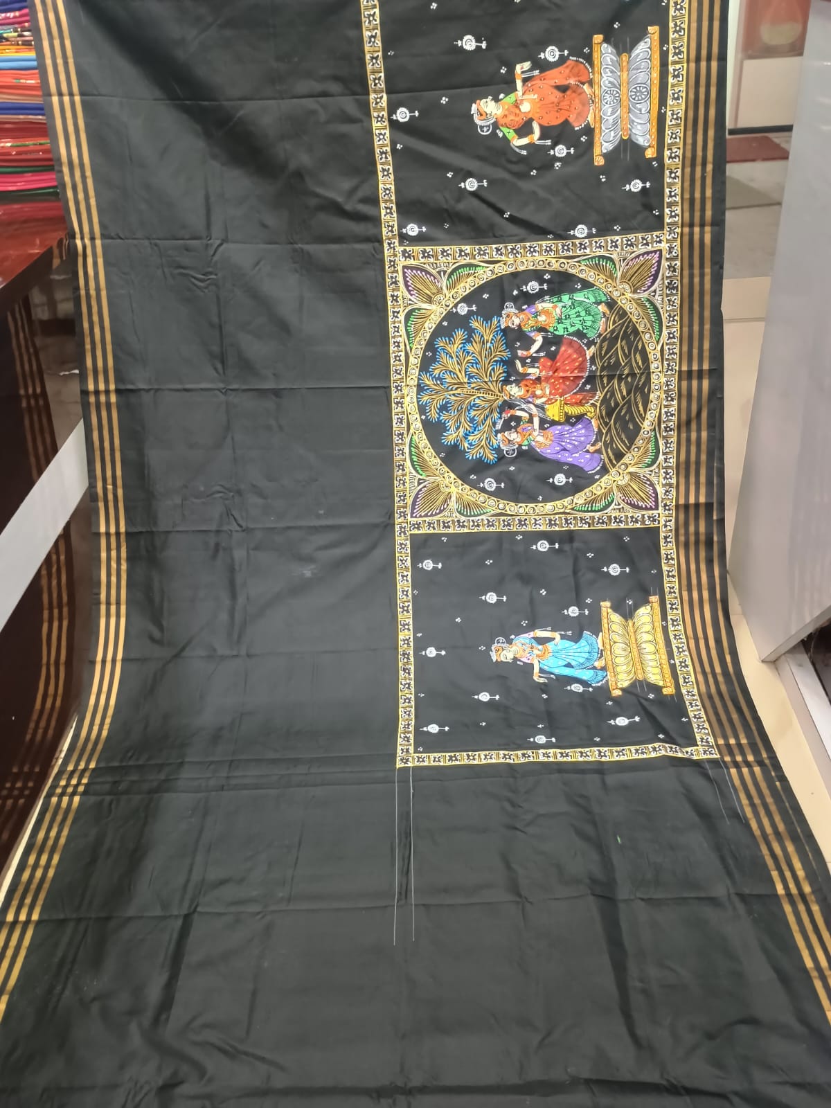 Black Purple Big Box Boita Theme Pattachitra Kanjeeveram Silk Saree